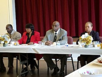 The Revs. Bernard Hildenbrand, E. Gail Anderson Holness and Frank Tucker conduct a meeting of a coalition of D.C. pastors. /Photo by Hamil R. Harris