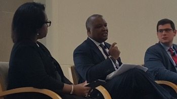 Prince George's County Executive Rushern L. Baker III (center) speaks on a panel about Alzheimer's disease in communities of color during the National Alzheimer's Summit in northwest D.C. on Sept. 28. PHOTO BY WILLIAM J. FORD