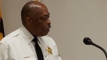Prince George's County Sheriff Melvin High talks about the importance of law enforcement during a roundtable discussion on 21st century policing at the sheriff's office in Upper Marlboro on Nov. 13. Photo by William J. Ford