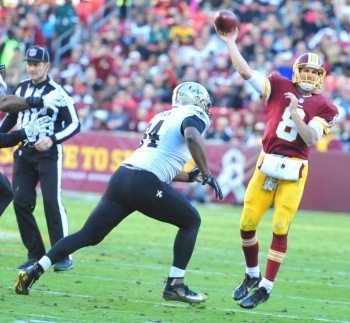 Washington Redskins quarterback Kirk Cousins (8) was named the NFC Offensive Player of the Week for his performance in his team's Week 10 blowout of the New Orleans Saints. Photo by John DeFreitas