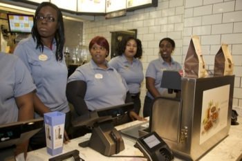 New hires receive training at a Chick-fil-A in the Columbia Heights neighborhood of Northwest D.C. on Nov. 3, a day before the restaurant's grand opening. Photo by Nancy Shia