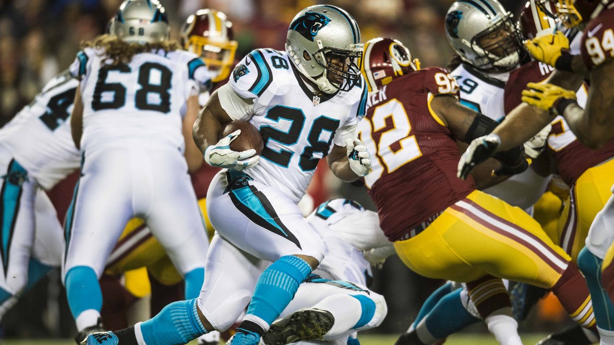 Carolina Panthers running back Jonathan Stewart ran for 132 yards in the Panthers' 26-15 win over the Washington Redskins at FedEx Field in Landover, Maryland, on Dec. 20.