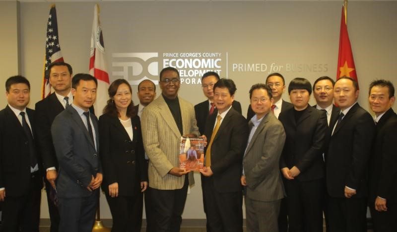 Prince George's County Economic Development Corporation President Jim Coleman (sixth from left) meets with members of the China SanDing Delegation. (Courtesy of PGCEDC)