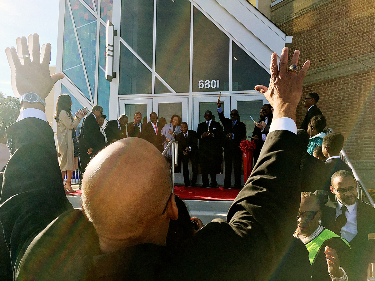 The congregation at First Baptist Church of Highland Park celebrates its new home in Landover, Maryland, during a ceremony on Oct. 29. /Photo by Hamil R. Harris