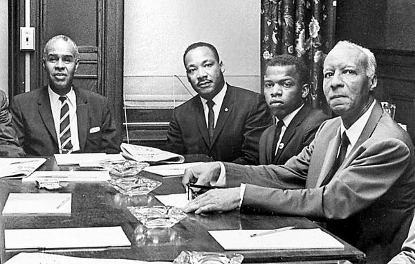 Rep. John Lewis (second from right), with activist Roy Wilkins of the NAACP (left), the Rev. Martin Luther King Jr. and labor leader A. Philip Randolph
