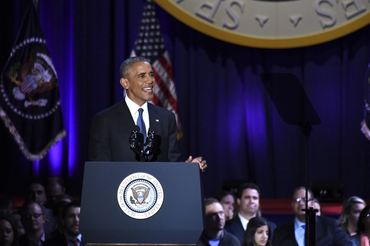 President Barack Obama gives his farewell address at McCormick Place in Chicago on Jan. 10, 2017. (Travis Riddick/The Washington Informer)