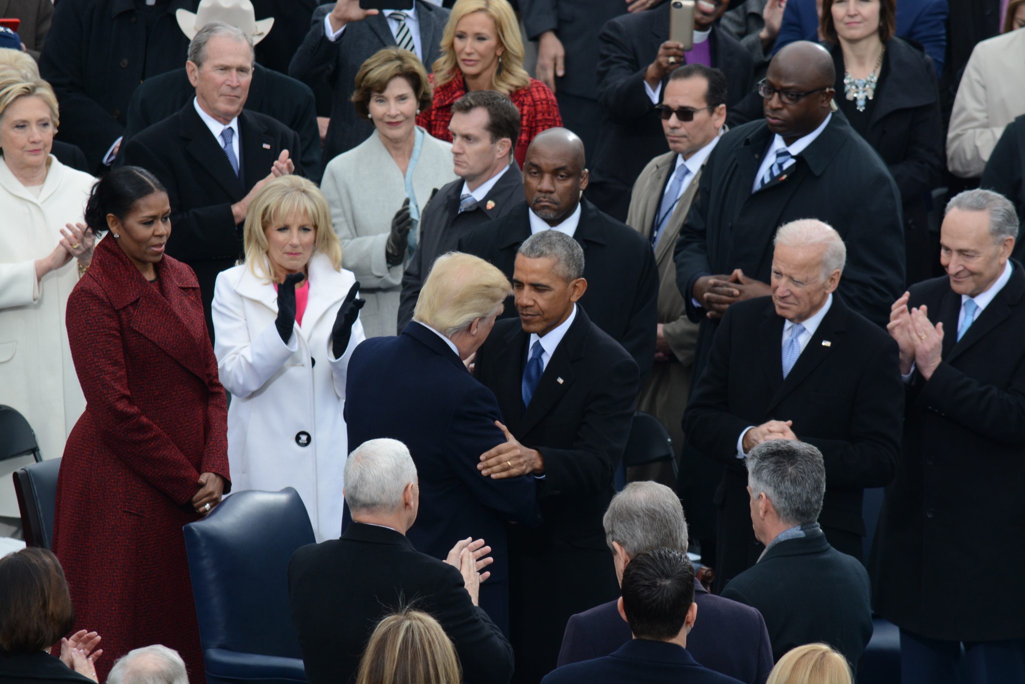 President Barack Obama, shakes hands with President-Elect Donald J. Trump as he arrives on stage for his swearing-in, at the 58th Presidential Inauguration on January 20, 2017. /Photo by Roy Lewis