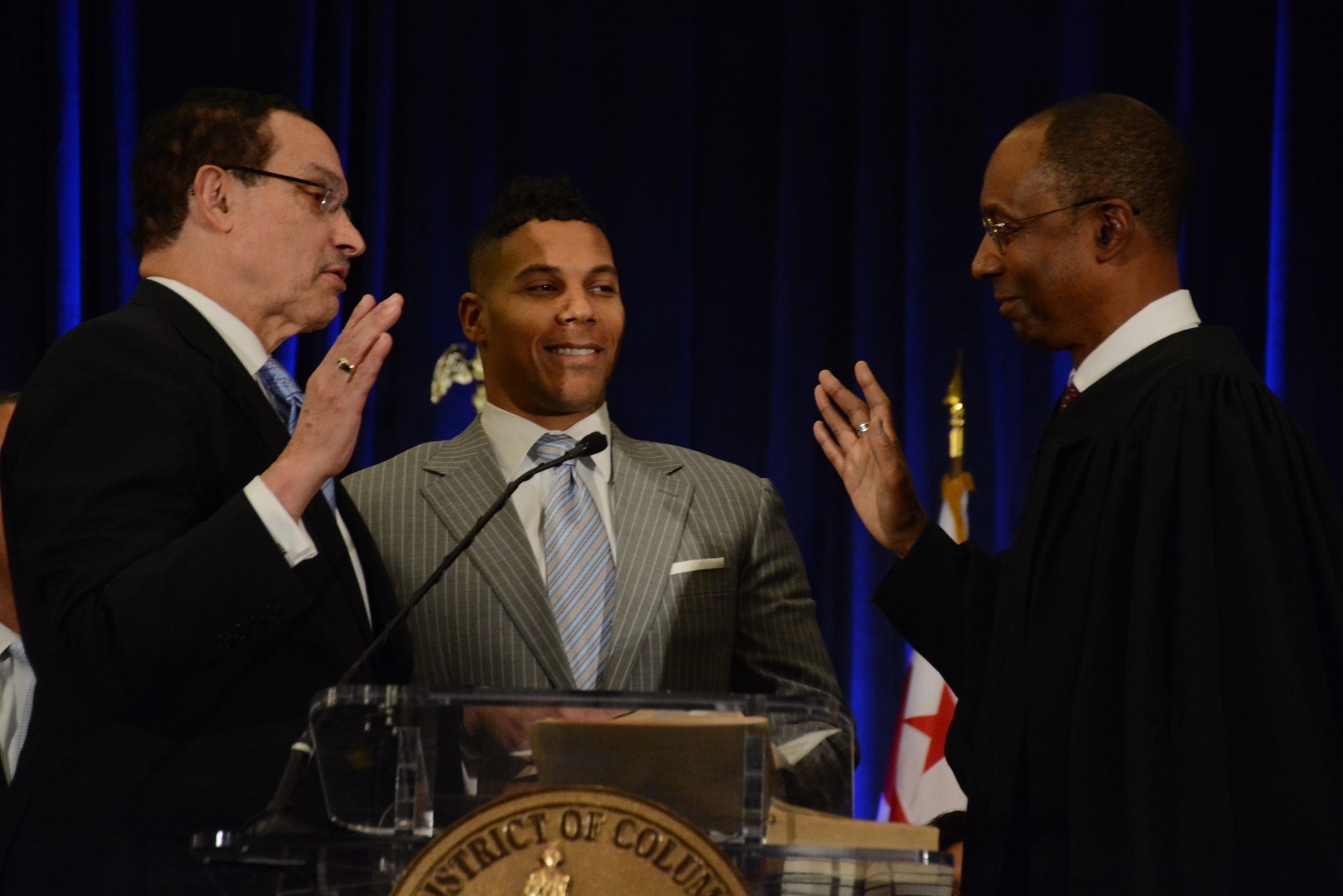Former D.C. Mayor Vincent Gray is sworn in Jan. 2 as the Ward 7 representative on the city council at the Walter E. Washington Convention Center in Northwest. (Roy Lewis/The Washington Informer)
