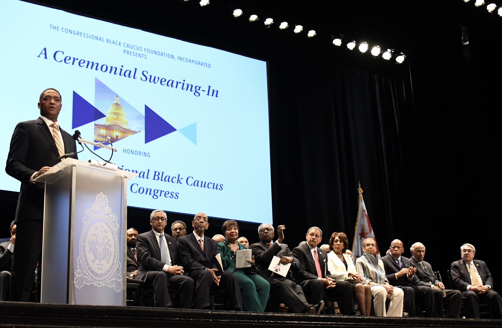Rep. Cedric L. Richmond of Louisiana's 2nd Congressional District is sworn in as the 25th chair of the Congressional Black Caucus for the 115th Congress at the Warner Theatre in D.C. on Jan. 3. (Travis Riddick/The Washington Informer)