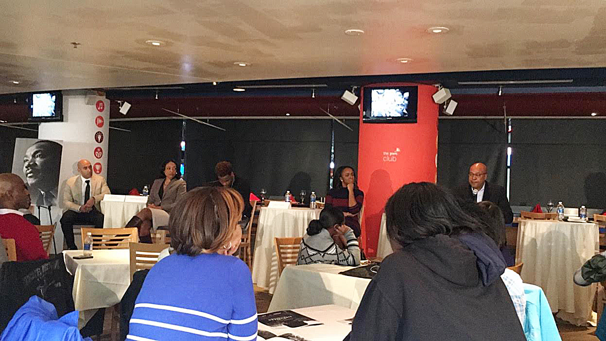 Panelists on the annual Washington Wizards and PricewaterhouseCoopers "We Are Dreamers" Martin Luther King Jr. program speak to local students on Jan. 16 at Verizon Center in Northwest. (Sarafina Wright/The Washington Informer)
