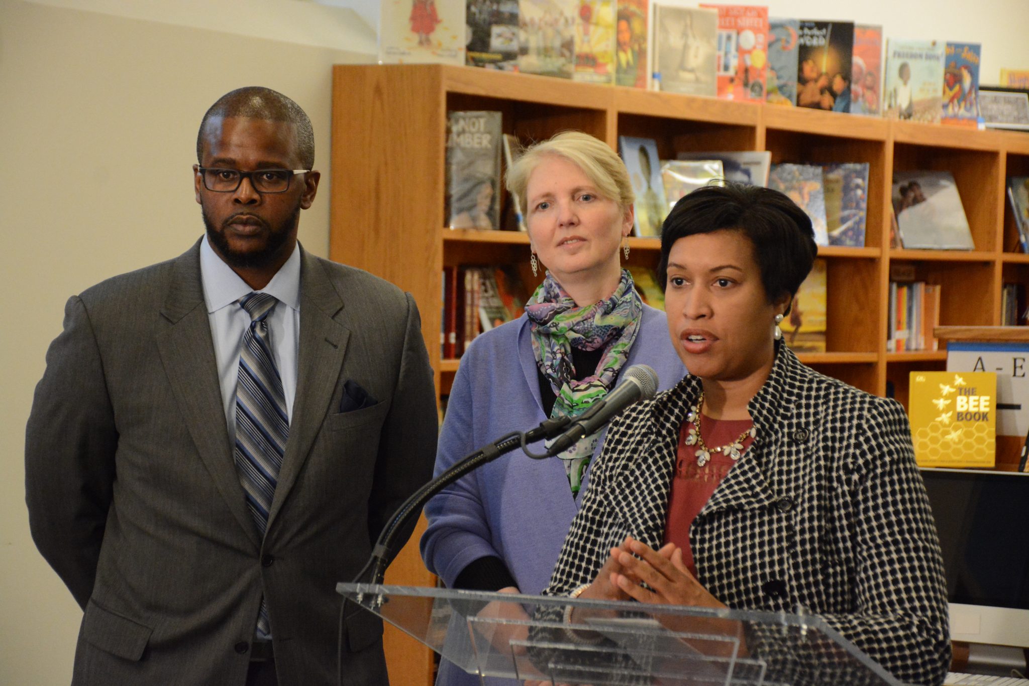 Mayor Muriel Bowser and Deputy Mayor of Education Jennifer Niles introduce Antwan Wilson as the new DCPS Chancellor at a press conference held at Alice Deal Middle School in Northwest on Feb. 1, 2017.