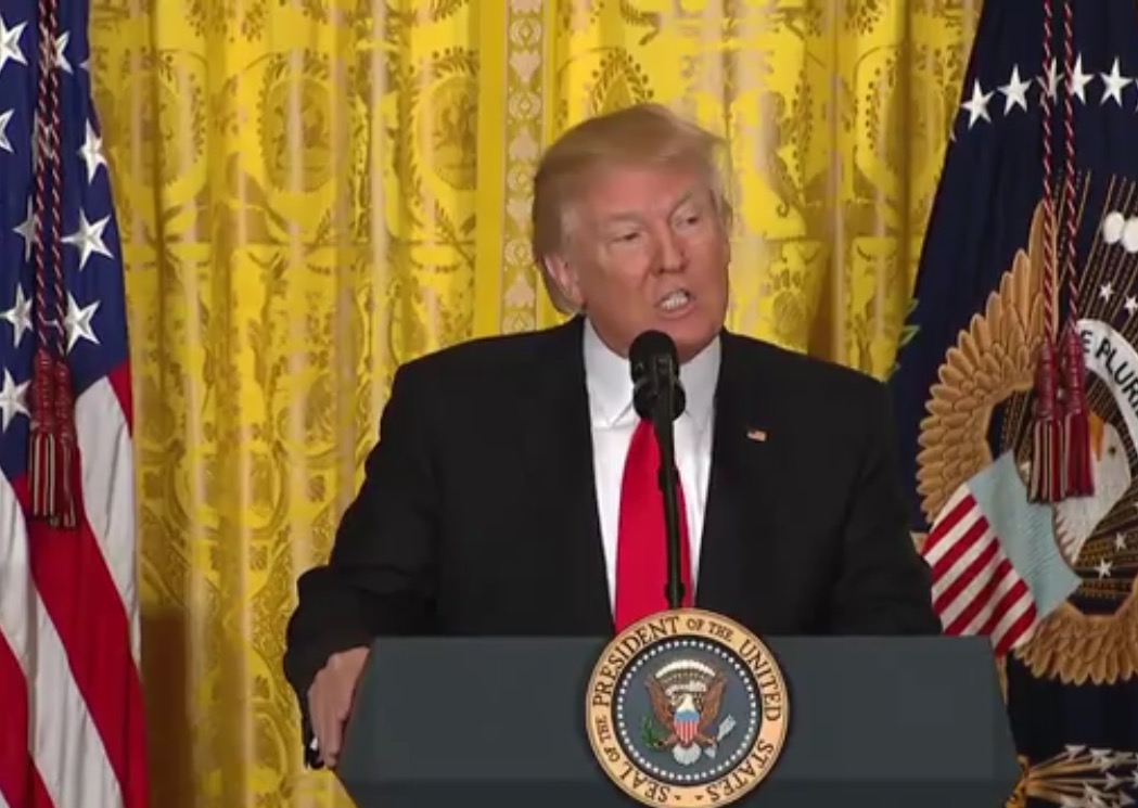 President Donald Trump speaks during a Feb. 16 press conference at the White House to announce Alexander Acosta as his nominee for labor secretary.