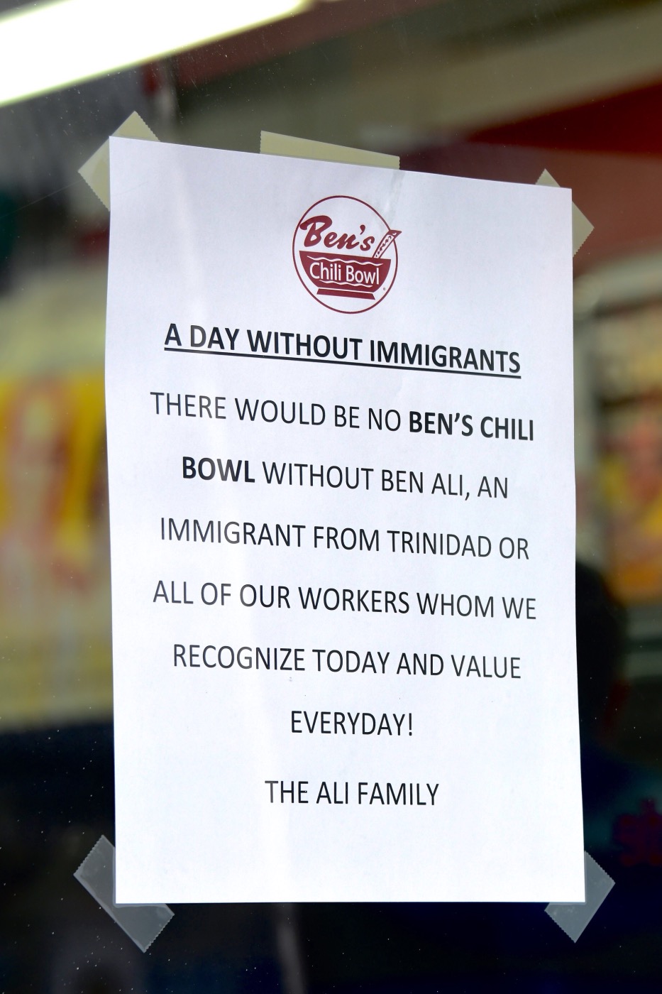 Ben's Chili Bowl joined thousands of businesses nationwide on Feb. 16 to support the "Day Without Immigrants" demonstration in protest of the Trump administration's stance on immigration. (Travis Riddick/The Washington Informer)