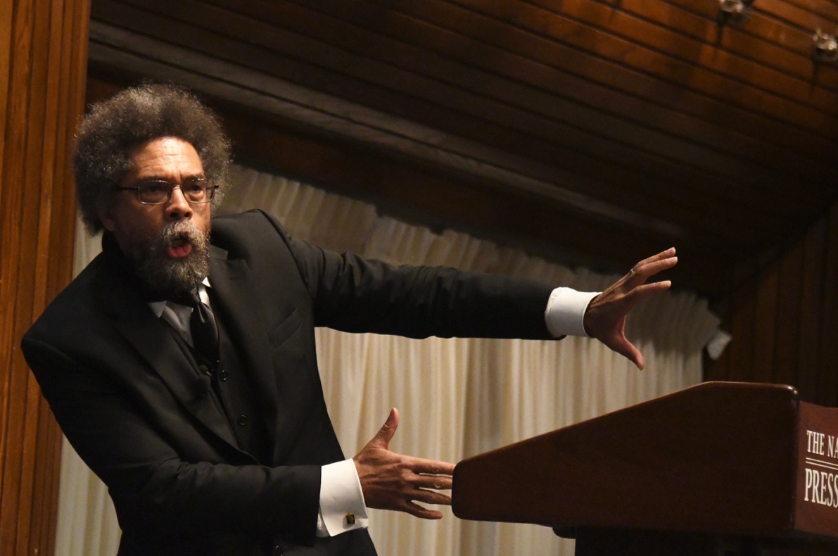 Princeton University professor Cornel West speaks during a town-hall style debate against Malik Zulu Shabazz at the National Press Club in northwest D.C. on Feb. 21. (Travis Riddick/The Washington Informer)