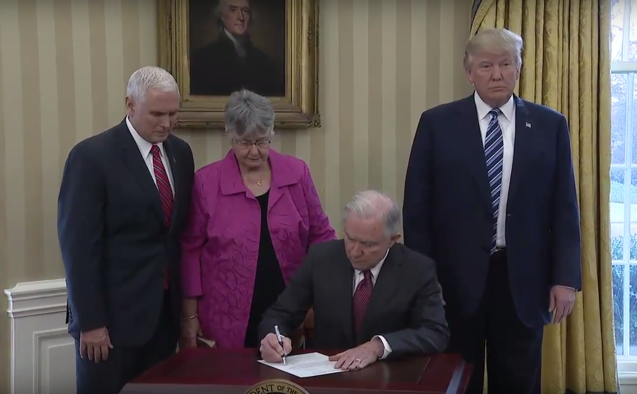 Jeff Sessions is sworn in as U.S. attorney general at the White House in D.C. on Feb. 9.
