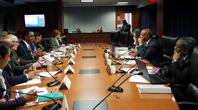 Jim Coleman (center), president and CEO of Prince George's County Economic Development Corporation, makes a presentation to Prince George's County Council Planning, Zoning and Economic Development Committee Vice Chair Obie Patterson and other committee members on Feb. 15.