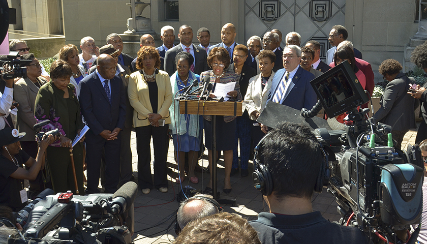 **FILE** Members of the Congressional Black Caucus hold a press conference outside of the Justice Department's D.C. headquarters in September 2016. (Freddie Allen/AMG/NNPA)
