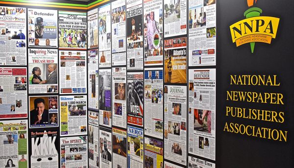 A display wall showcases the front pages of the nation's black newspapers. (Travis Riddick/NNPA)