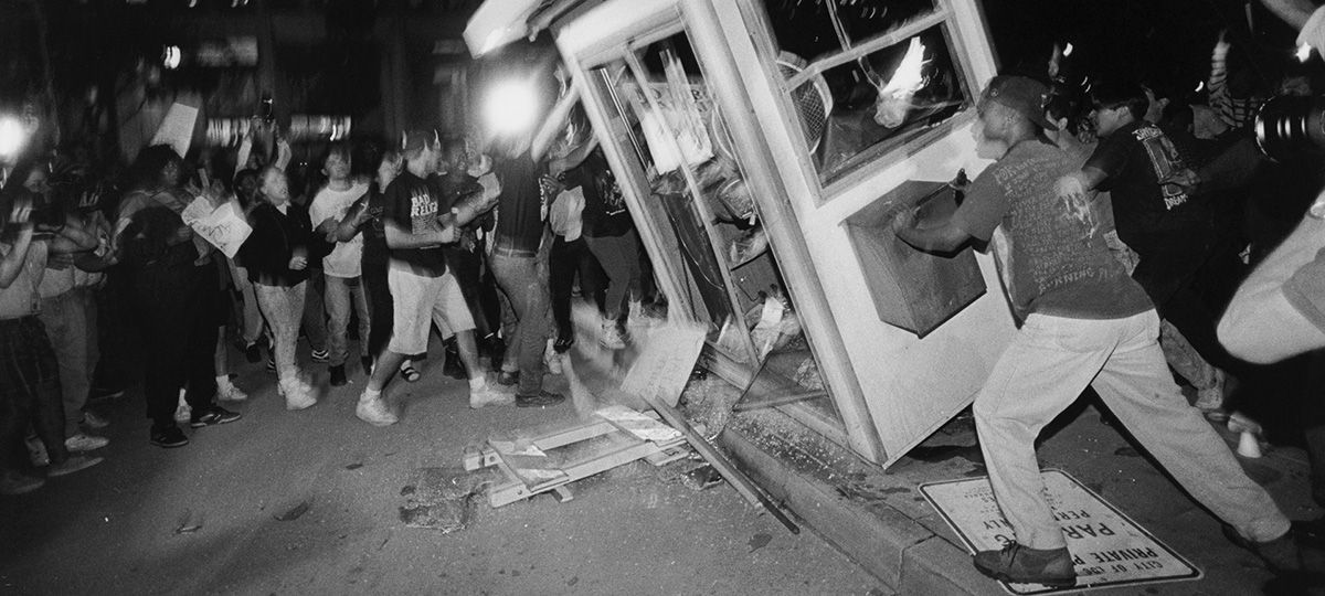 Los Angeles residents react to the verdicts in the 1992 Rodney King beating. (Courtesy of National Geographic)