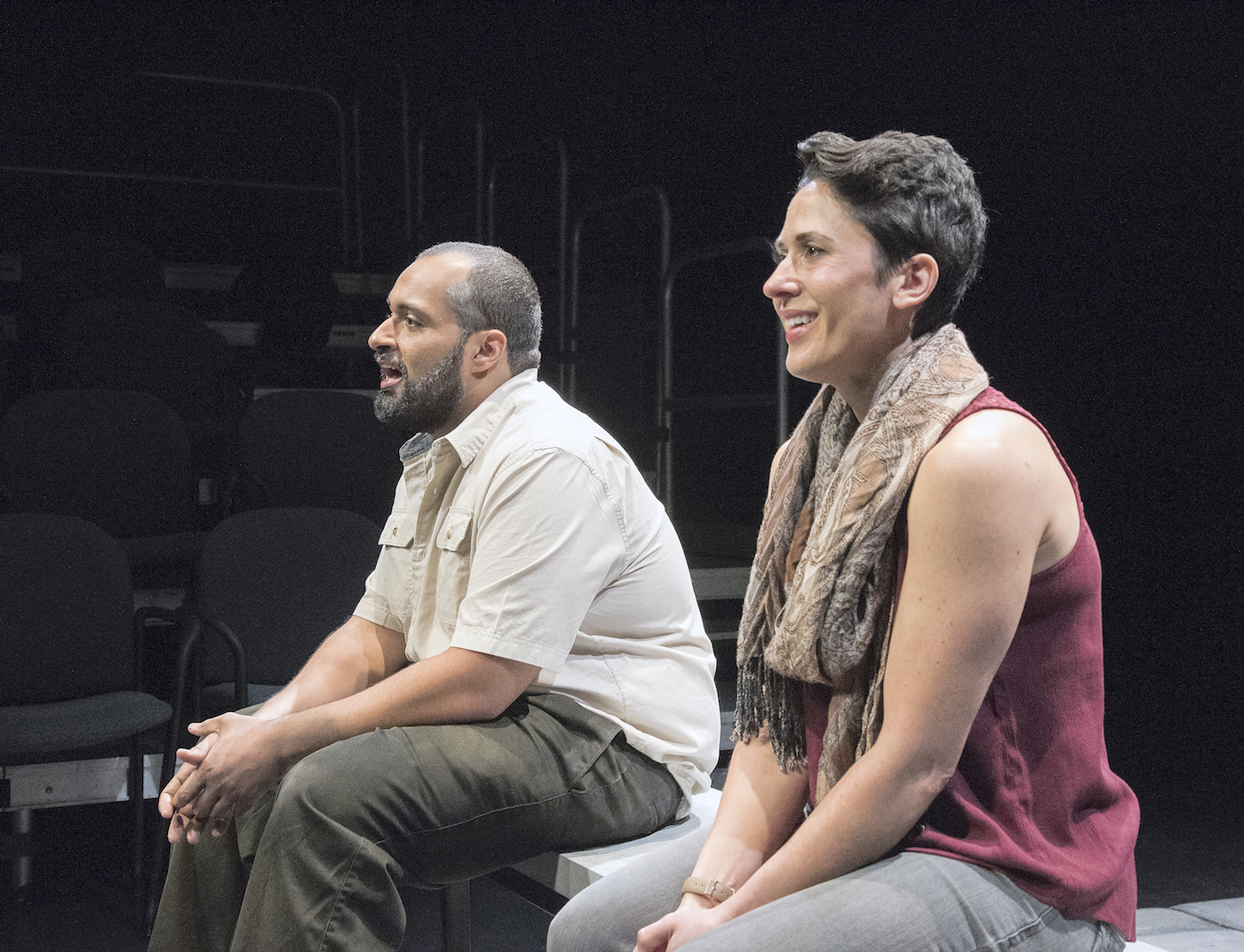 Ahmad Kamal stars as Samer and Alyssa Wilmoth Keegan as Talia in "The Return" at Mosaic Theater Company of DC. (Photo by Stan Barouh)