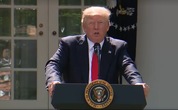 President Donald Trump speaks during a June 1 news conference at the White House Rose Garden to announce that he will withdraw the United States from the Paris climate deal.