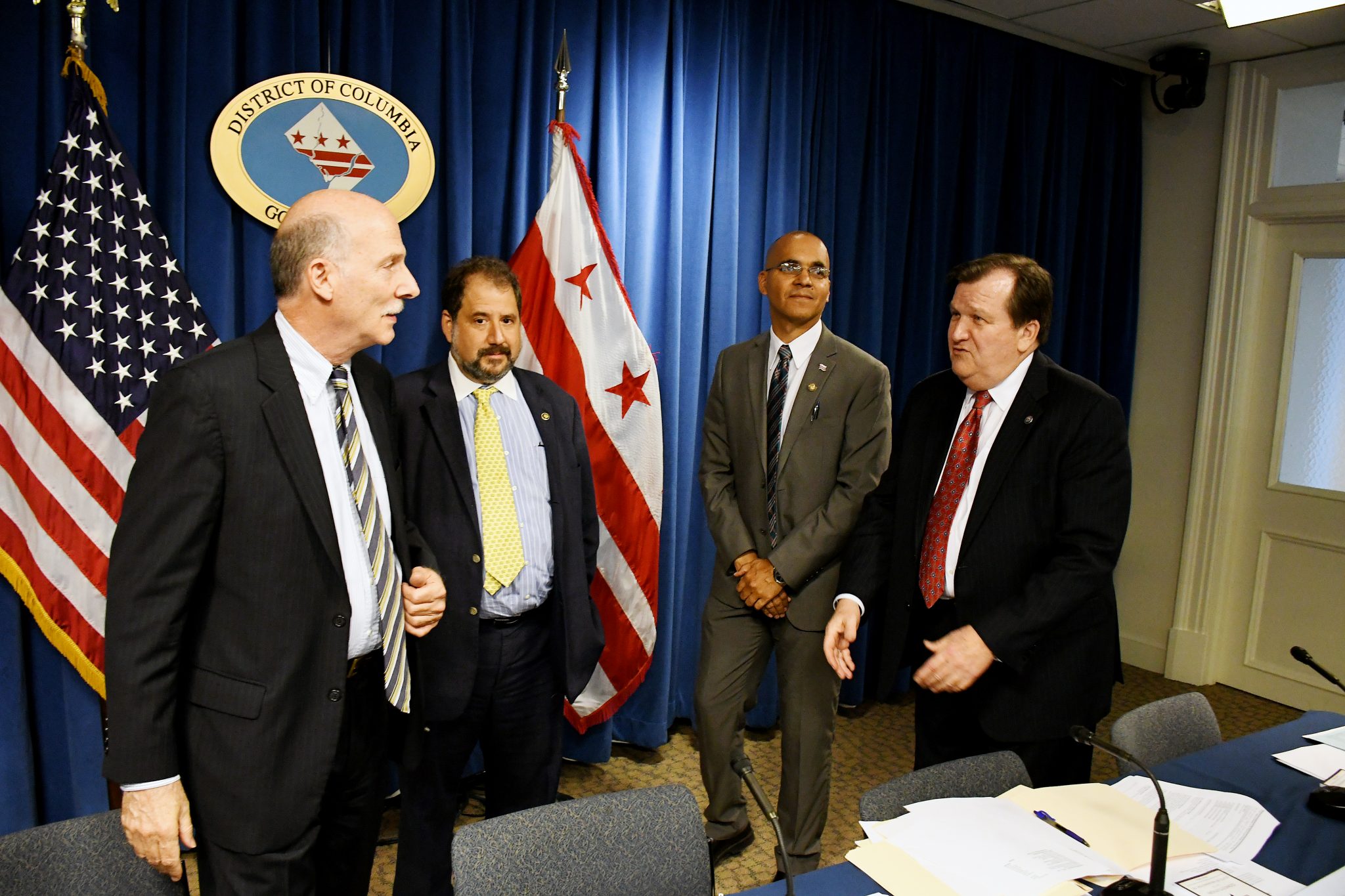 (L-R) Council Chair Phil Mendelson, Rep. Franklin Garcia Shadow Senators Paul Strauss and Michael D. Brown (Roy Lewis - The Washington Informer)