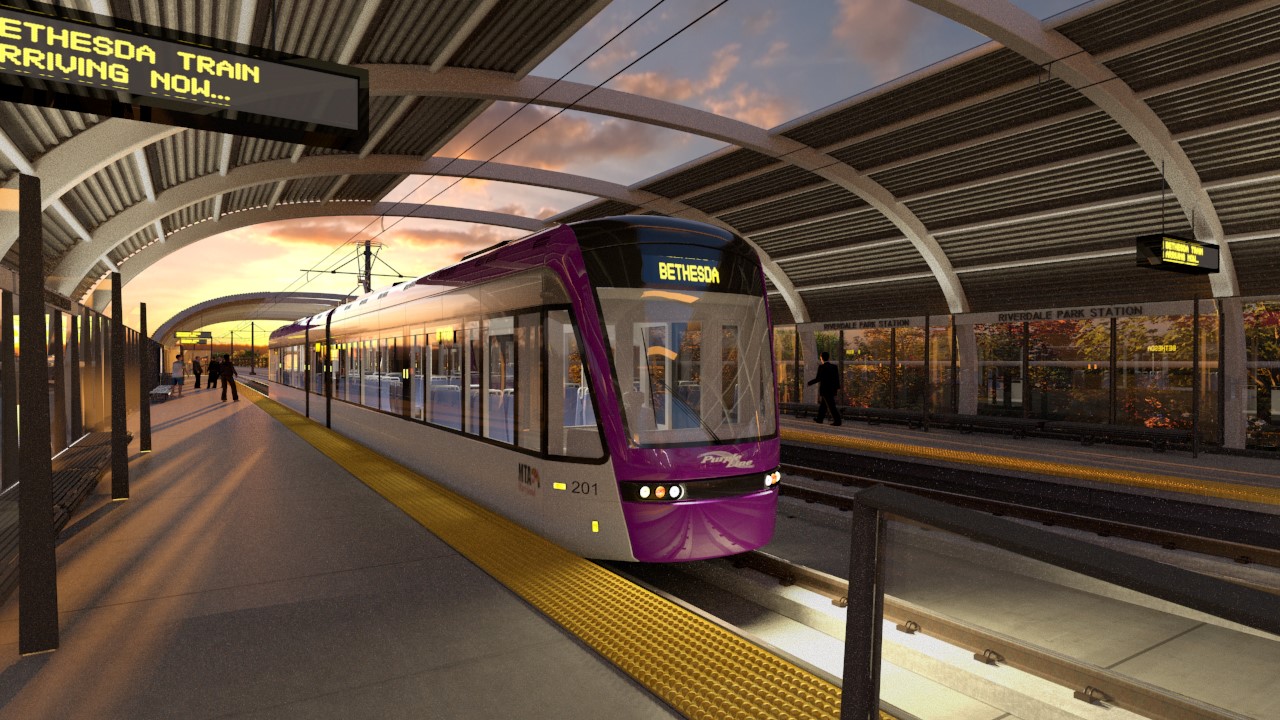 A rendering of Maryland's Purple Line light-rail project (Courtesy of traylor.com)