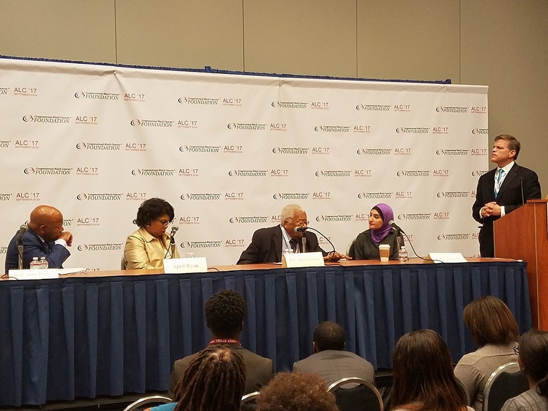 Rep. John Lewis (left) hosts a discussion on how to sustain hope during turbulent times at the Congressional Black Caucus Foundation's 47th annual legislative conference in northwest D.C. on Sept. 20. (William J. Ford/The Washington Informer)