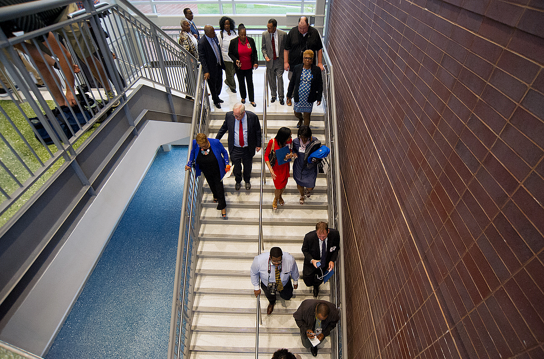 Prince George's County Executive Rushern L. Baker III tours the new Fairmount Heights High School in Hyattsville on Sept. 6, the first day of school. (Lateef Mangum/The Washington Informer)