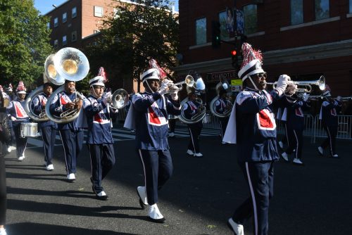 The Howard University marching band makes its way down Georgia Avenue in northwest D.C. during the university’s homecoming parade on Oct. 21. (Roy Lewis/The Washington Informer)