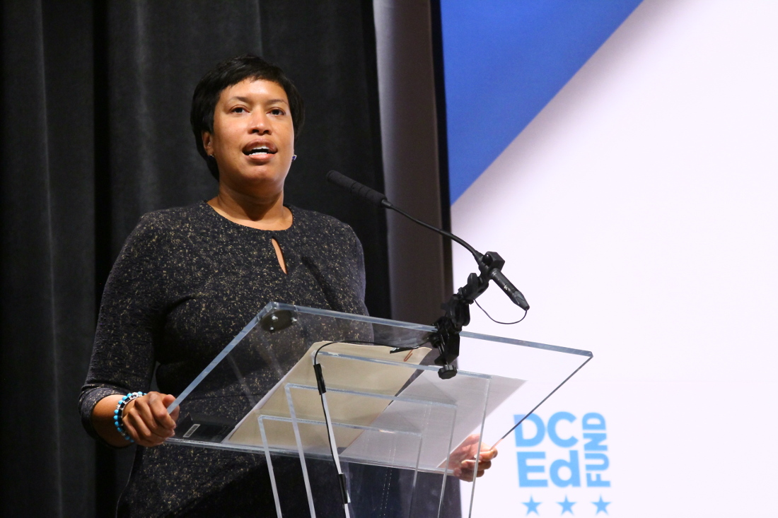 D.C. Mayor Muriel Bowser addresses attendees at the DC Public Education Fund’s 2017 Philanthropy Forum at Paul Laurence Dunbar High School in northwest D.C. on Oct. 5. (E Watson/EDI Photo)