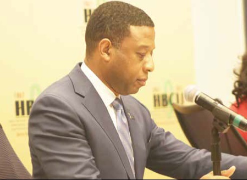 Brian Bridges, vice president of research and member engagement for the United Negro College Fund, speaks on a panel discussion on the state of HBCU's held at Morgan State University in recognition of the 150th anniversary of HBCU's in higher learning from Sept. 24-30. (Jazmine Hawes/The Washington Informer)