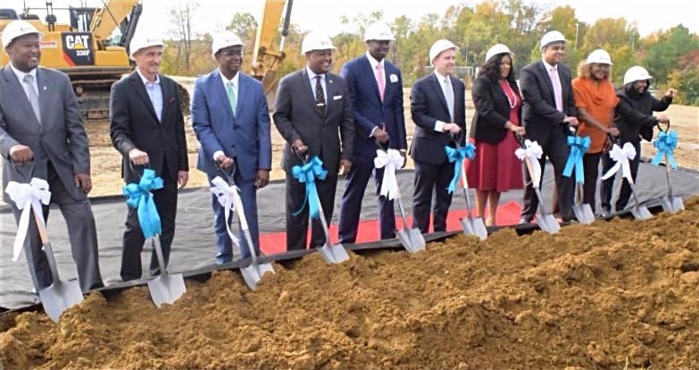 Prince George's County Executive Rushern Baker (fourth from left) joins local business leaders and county officials at a groundbreaking ceremony for the Homewood Suites by Hilton in Largo, Md. (Courtesy of Prince George's County Economic Development Corporation)