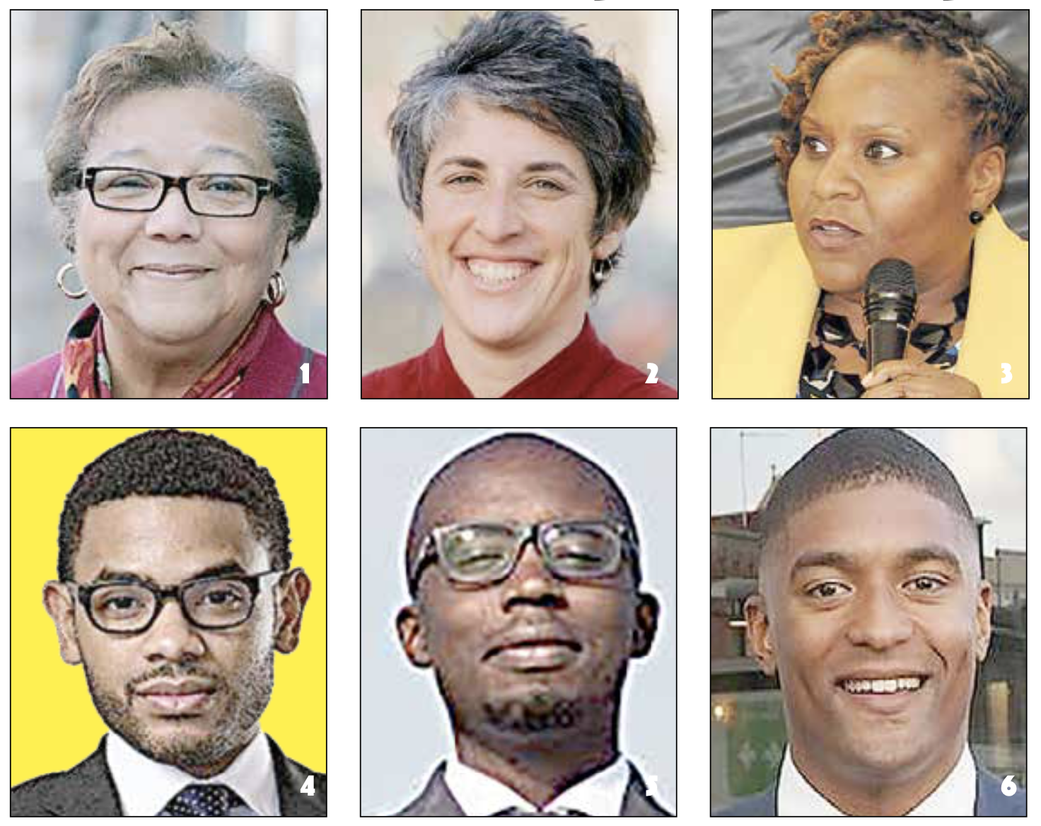 1. At-Large Council member Anita Bonds 2. At-Large Council member Elissa Silverman 3. At Large Council candidate Dionne Bussey-Reeder 4. At-Large Council candidate Aaron J. Holmes 5. At-Large Council candidate Jeremiah Lowery 6. At-Large Council candidate Marcus Goodwin (Courtesy photos)