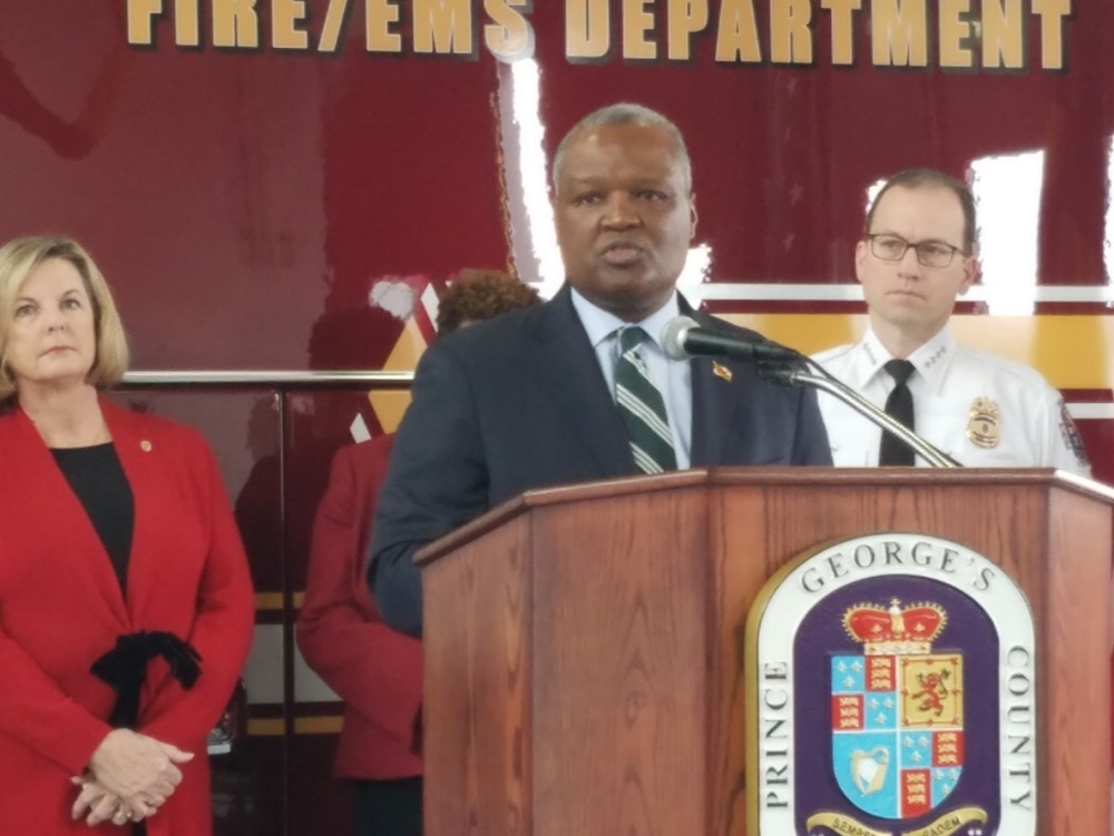 Prince George's County Executive Rushern L. Baker III discusses a county lawsuit against 26 companies and individuals for illegal distribution of opioids to county residents. (William J. Ford/The Washington Informer)