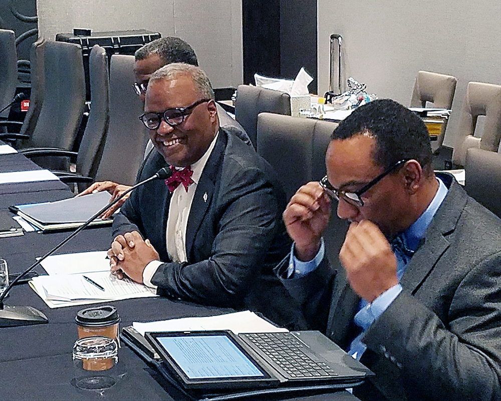 Prince George's County Executive Rushern L. Baker III (center) speaks during the county council's annual retreat in College Park on Jan. 4. (William J. Ford/The Washington Informer)