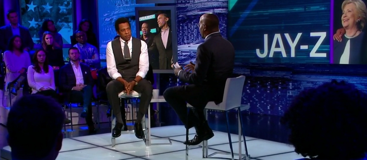 Rapper and music mogul Jay-Z speaks with CNN host Van Jones during the Jan. 28 premiere of "The Van Jones Show."