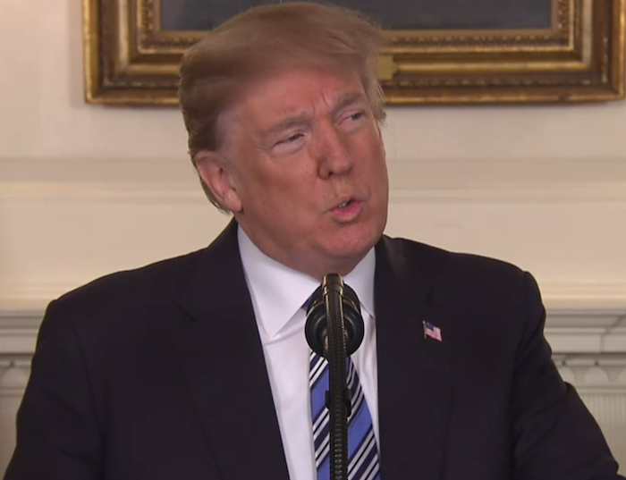 President Donald Trump speaks during a live televised address from the White House on Feb. 15 about a deadly mass shooting at a Florida high school the previous day.