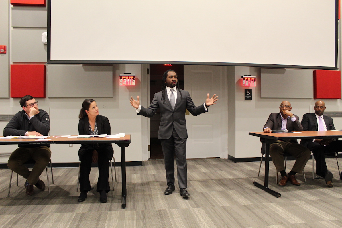 Nick Fratino, Kelly Cantley and Ward 8 Council member Trayon White speak during a panel discussion on affordable housing in new developments in Ward 8 at the RISE Demonstration Center in D.C. on March 27. (Brigette White/The Washington Informer)