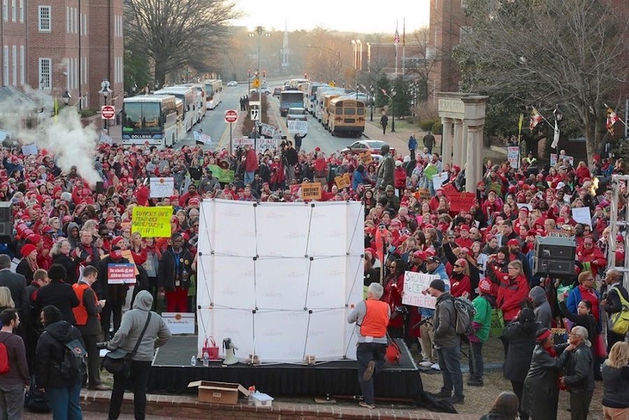 Educators rally in Annapolis on March 19 to urge lawmakers to approve legislation that ensures casino revenue enhances education. (Demetrious Kinney/The Washington Informer)