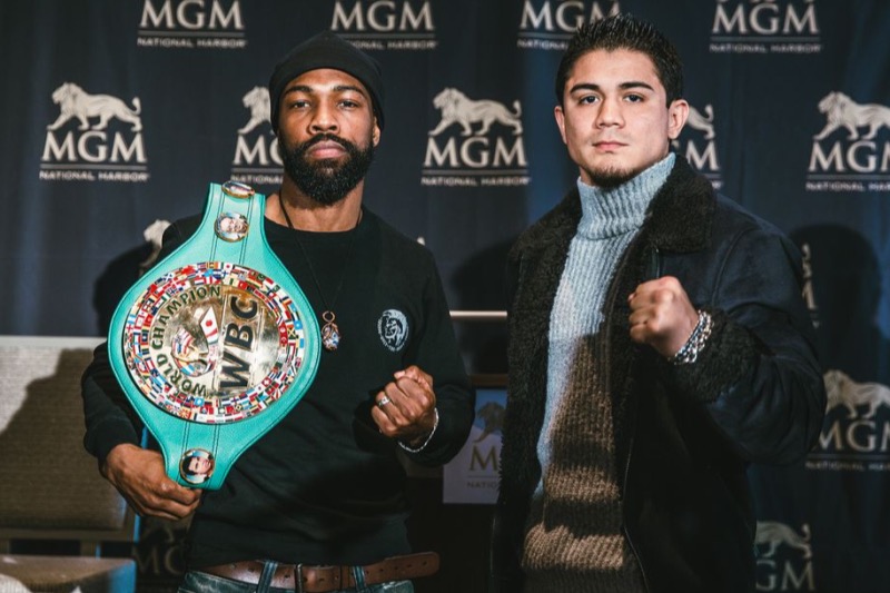 Gary Russell Jr. (left) will defend his WBC featherweight title against Joseph Diaz at the MGM National Harbor on May 19. (Rosie Cohe/Showtime)