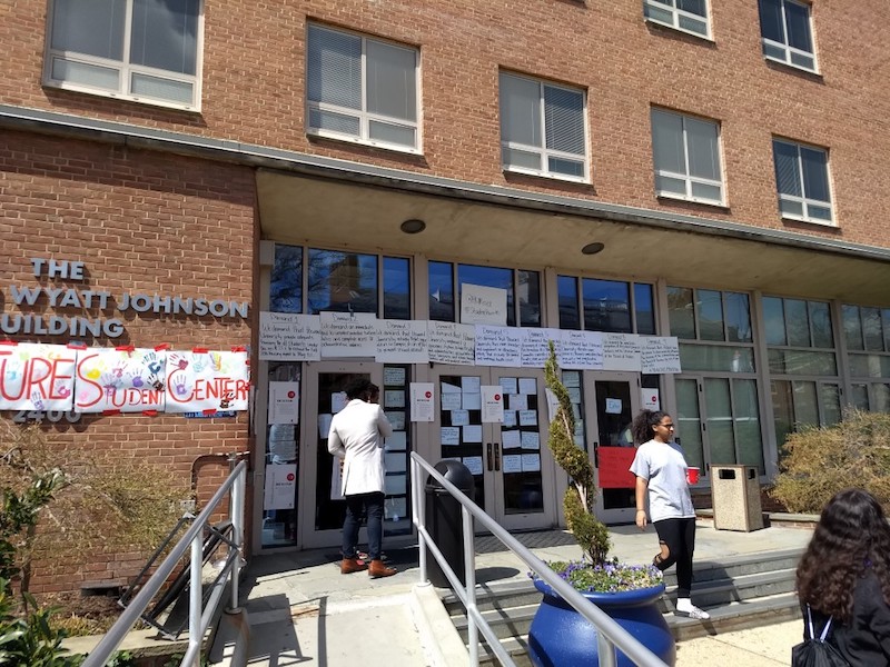 The Howard University Administration Building, dubbed by student protesters as the Kwame Ture Student Center, has been the scene of a dayslong sit-in. (Mark Beckford/Howard University News Service)
