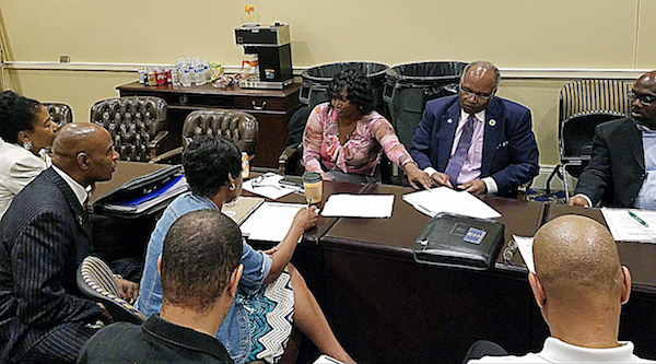 Maryland Delegate Dianna Fennel (center) speaks about economics in Annapolis during a May 15 meeting of Black lawmakers to prepare an agenda for the Black community in the state. (William J. Ford/The Washington Informer)