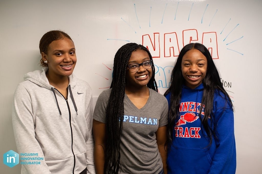 The S3Trio team from Benjamin Banneker Academic High School. From left: India Skinner, Mikayla Sharrieff and Bria Snell. (In3)