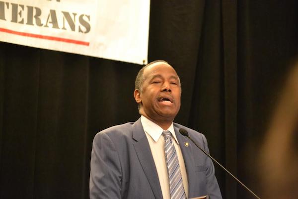 Ben Carson, secretary of the U.S. Department of Housing and Urban Development, speaks during the National Coalition for Homeless Veterans' annual conference at the Grand Hyatt Hotel in northwest D.C. on May 30. (Brigette White/The Washington Informer)