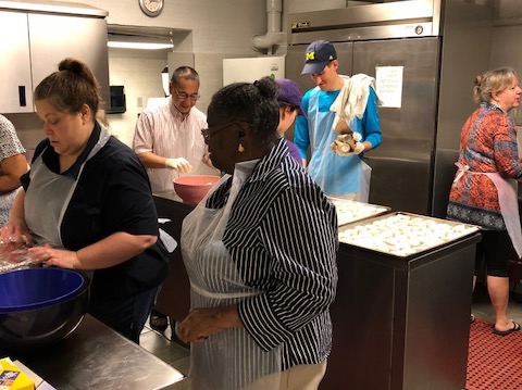 Volunteers prepare for a community breakfast at Calvary Episcopal Church. (Courtesy of Ryan Lester)