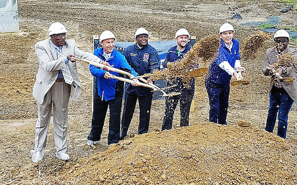 Prince George's County Executive Rushern L. Baker III (third from left) joins others for the June 22 groundbreaking ceremony of Topgolf, a golf entertainment complex scheduled to open next year in Oxon Hill. (William J. Ford/The Washington Informer)