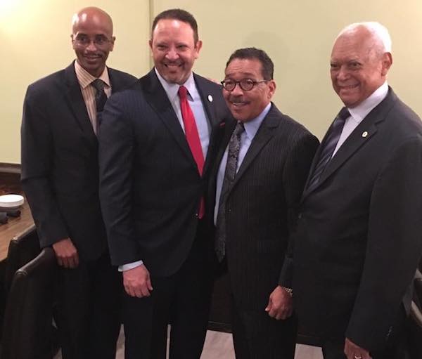From left: LAUL President Nolan Rollins, National Urban League President Marc Morial, Council member Herb Wesson, John Mack (Courtesy of Los Angeles Urban League)
