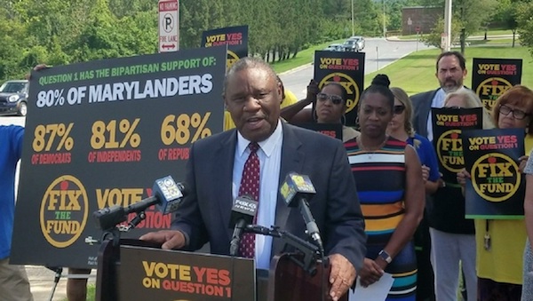 Alvin Thornton, former chairman of the Prince George's County school board, speaks Aug. 30 to educators and advocates, urging voters to approve a casino revenue ballot question in the Nov. 6 general election. (William J. Ford/The Washington Informer)