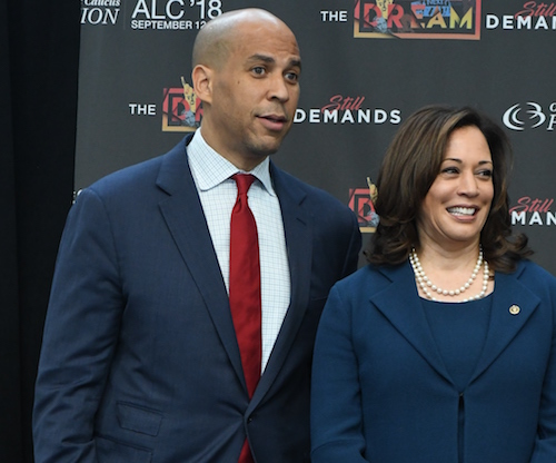 Sens. Cory Booker and Kamala Harris attend the opening day of the Congressional Black Caucus Foundation's 2018 Annual Legislative Conference in D.C. on Sept. 12. (Roy Lewis/The Washington Informer)